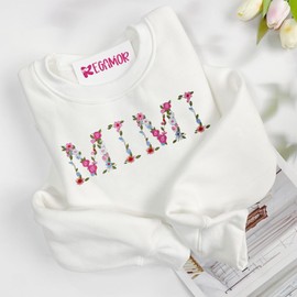 Regamor Embroidery Mimi Sweatshirts For Women Gift Sweatshirt From Grandkids Mimi Flower Grandma Gift Mothers Christmas 13 White