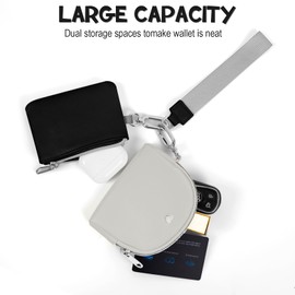 ZRRAJOY Keychain Wristlet Wallet, Key Chain Double Pouch Wristlet For Women, Small Zip Card Holder, Mini Coin Pouch Keychain(Black+Grey)