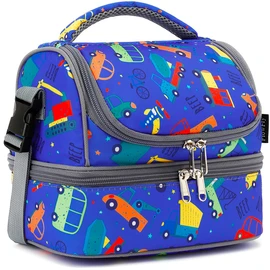 FlowFly Double Decker Cooler Insulated Lunch Bag Large Tote for Boys, Girls, Men, Women, with Adjustable Strap,Car