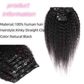 20 Inch Kinky Straight Clip in Hair Extensions Real Human Hair for Black Women Full Head 8A Brazilian Real Hair Yaki Human Hair Clip ins Natural Color 6 pcs 16 clips