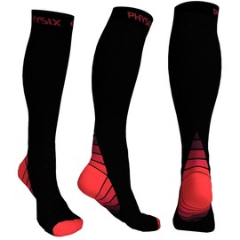 Physix Gear Compression Socks - Best Men & Womens Compression Socks for Circulation, Running, Nurses, Athletic Use Sock Compression, Blood Pressure Socks, Calcetines de Compresion, Black/Red, S/M