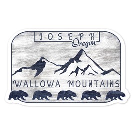 Die Cut Sticker Joseph, Oregon, Wallowa Mountains, Bears and Mountains, Rustic, Contour Vinyl Sticker 1 to 3 inches (Waterproof Decal for Cars, Water Bottles, Laptops, Coolers), Small