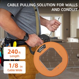 islewire 240 ft Electrical Fish Tape, 1/8-Inch Steel Wire Puller with Formed Hook, Easy-to-Use Cable Puller Tool with Ergonomic Handle & Durable Housing for Walls and Electrical Conduit