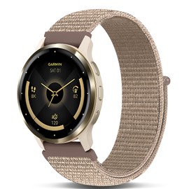 Koazon Hook and Loop Nylon Watchband Compatible with Garmin Venu 3s/2s/Forerunner265s/255s,18mm Soft Elastic Lightweiht Sport Adjustable Replacement Strap for Garmin Vivoactive 4S Women Men