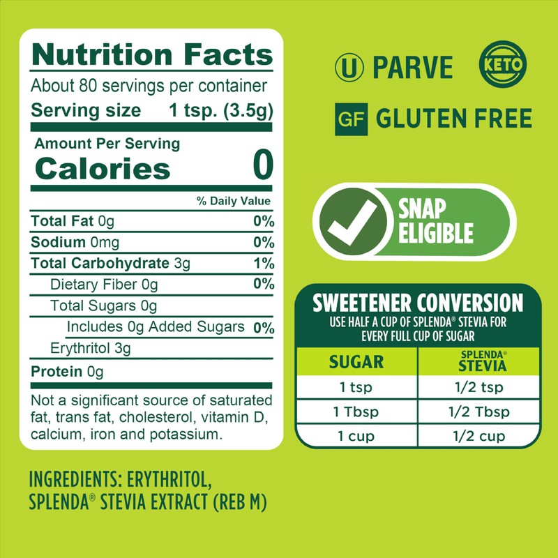 SPLENDA Stevia Zero Calorie Sweetener, Plant Based Sugar Substitute Granulated
