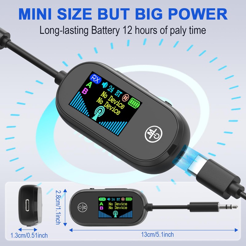 Bluetooth 5.4 Transmitter Receiver, 2-in-1 Adapter with Display