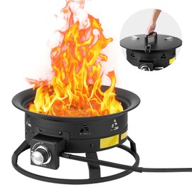 VEVOR Portable Propane Fire Pit, 19-Inch Diameter Outdoor Gas Fire Pit with Cover & Lava Rocks, Adjustable Flame Height Camping Firepit for Heating, Lighting, Gathering, 58,000 BTU, Black