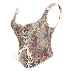 Bslingerie® Women Retro Vintage Victorian Animal Cat Print Bustier Renaissance Crop Top Tank Top Corset (XXL, Peony Floral)