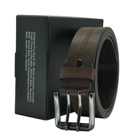 LABMGW Men's Belt Big and Tall Leather Jeans Dress Belt Black Brown 36-81 Inch, Double Prong Brown, 140cm(Waist: 48"-51")