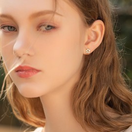 LAXPICOL 925 Sterling Silver Lovely Daisy Stud Earrings for Women Ear Studs Small White Flower Sparkly Cubic Zirconia Earrings, Sterling Silver, cubic-zirconia
