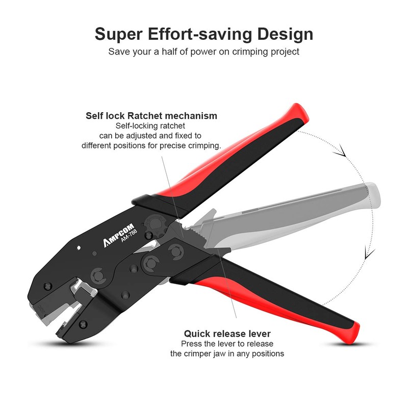 AMPCOM One-step RJ45 Ratcheting Crimper for Cat6A, Cat7 Shielded Connector