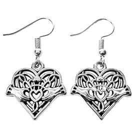 Charm Buddy Ireland Irish Flag Tricolour Claddagh Ring Shamrock Saint Patricks Day St Paddys Day Celtic Novelty Dangly Earrings with Gift Bag Celtic Irish Jewellery Jewelry (4. Claddagh Heart)