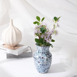 Adedeo Mosaic Glass Flower Vase Blue Handmade Home Decorative Glass Vases for Living Room, Kitchen and Wedding