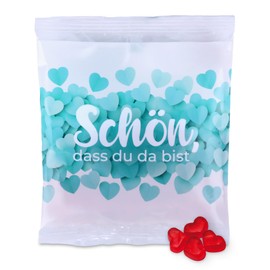 Fruchtgummi Herzen 5er Pack à 50 g – Schön, dass du da bist – leckere Trolli Gummiherzen-Tüten mit 10% Fruchtsaft – perfektes Dankeschön, Gastgeschenk oder Mitgebsel für jeden Anlass