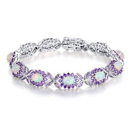 CiNily Opal Tennis Bracelets 18K White Gold Plated link Bracelets Opal Jewelry for Women