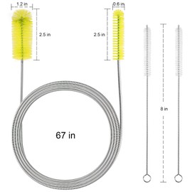Flexible Long Drain Brush, Double Elastic Ended Nylon Cleaner Hose Tube Pipe Brush 67 inch Stainless Steel and 2 Pcs of 8 inch Straw Cleaning Brush (Yellow)