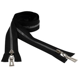 AERZETIX - C64122 Set of 2 Zippers No. 5-55 cm Separable Self-Locking - Decorative Metal Slider - Colour Black - Mesh Slider Haberdashery Clothing Sewing Jacket