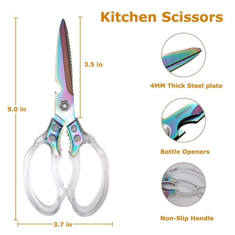 AWinjoy Kitchen Scissors, Heavy Duty Sharp Kitchen Shears Dishwasher Safe,