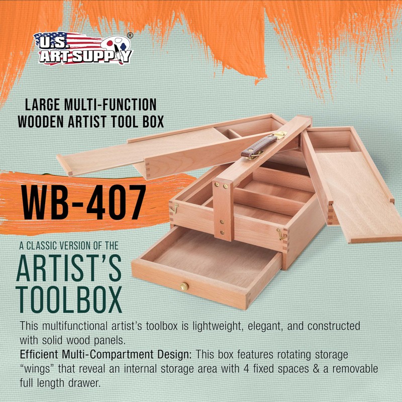U.S. Art Supply Multi-Function Artist Tool Supply Box with Locking