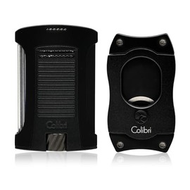 Colibri Daytona Lighter + S-Cut Cutter Gift Set - Single Jet Flame, Wind Resistant, Large Fuel Tank, Gift Box Included (Black)