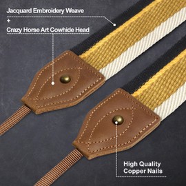Padwa Lifestyle Camera Strap - 2" Wide Classic Vintage Crazy Horse Arts Cowhide Head Cotton Embroidered Universal Neck Shoulder & Crossbody Camera Straps for Photographers Gift and All DSLR Cameras