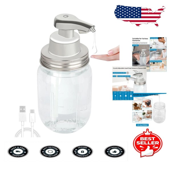 13.4oz Touch-Free Rechargeable Soap Dispenser with Adjustable Dispensing Options