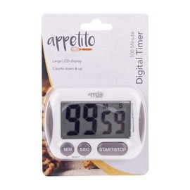 D.Line 100 Minutes Appetito Digital Timer with Large LCD Display, White
