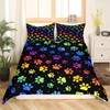 Dog Paw Print Duvet Cover Set Single Size,Rainbow Gradient Puppy