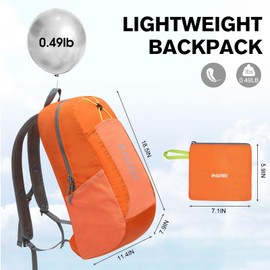 G4Free 24L Lightweight Packable Hiking Backpack Small Sport Travel Daypack Water Resistant for Women Men（Orange）