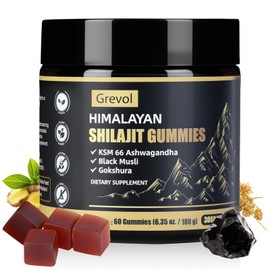 Grevol Pure Himalayan Shilajit Gummies with Ashwagandha - Fulvic Acid & 85+ Trace Minerals - No Added Sugar - Shilajit for Men & Women - 60 Gummy