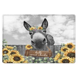 HVEST Farmhouse Donkey Bathroom Rugs Rustic Yellow Floral Sunflower Bath Mats for Bathroom Funny Western Wildlife Non Slip Floor Mat Bath Decor Accessories,16L X 24W inches