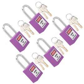 Safety Lockout Padlock, 5Sets 38mm Lockout Tagout Padlock Anti‑Skid Padlock Steel Beam Insulated Lock with 10 Keys Writable Label for Machine Building Security(Purple), Locks and Accessories