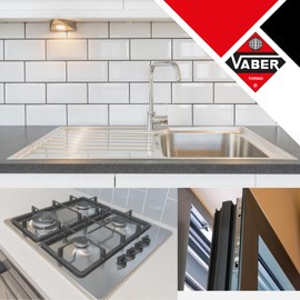 VABER 240 NF - Mastice per Cucina 6 Strisce 50cm; Sigilla Piani Cottura, Lavelli e Infissi per Sigillatura Resistente all’acqua - Adesione Universale: Fissa Metalli, Plastica, PVC e altri materiali