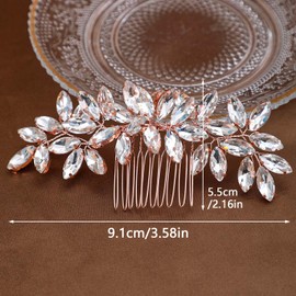 One Piece Elegant Bridal Rhinestone Hair Comb Unique Beautiful Bridal Crystal Hair Comb Rose Gold Crystal Hair Comb for Women Bridesmaid Girls