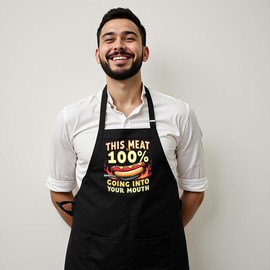 The Apronplace Funny BBQ Cooking Aprons, Black Cotton Poly Blend, 22x30 Inches, Multiple Humorous Designs for Men, Grilling Kitchen Chef (This Meat)
