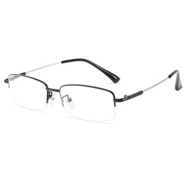 Fullwosing Blue light filter glasses, short-sighted half-rim metal glasses, 0.50 to -6.00 dioptre, long-distance glasses, women and men, black