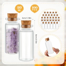 Gerrii 100 Pcs 40 ml Mini Glass Bottles with Wood Cork Stoppers, Mini Glass Vials Small Clear Bottles Wishing Message Spell Potion Tiny Jars Sand Art for Decoration Wedding DIY Favor