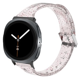 Compatible with Galaxy Watch 8 Band, Lamshaw Women Soft Silicone Glitter Clear Sport Strap Compatible with Galaxy Watch 8 40mm, 44mm, 46mm Classic, Ultra 47mm LTE (2025), 7/6/5/4 44mm 40mm/FE 40mm/47mm 43mm/5 Pro/3 41mm (Pink, For Watch 8 40mm, 44mm, 46m