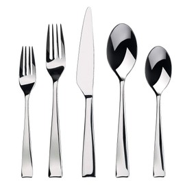 Gourmet Settings 20-Piece Silverware Strand Collection. Polished Stainless Steel Flatware Sets, Service for 4 - Kitchen Cutlery Utensils Knife/Fork/Spoons, Dishwasher Safe, silver, 28-488