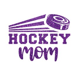 Hockey Mom Iron On Decal, Sports Patch Shirt Heat Transfer, Make Own Shirt, Pick Size Color (Purple Glitter)