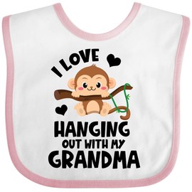 inktastic Monkey I Love Hanging Out with My Grandma Baby Bib White and Pink 3e951