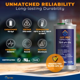 Capacitor 70+5 uF 70/5 MFD ±5% 370V/440V 50/60Hz CBB65 Dual Run Round Start AC Capacitor- Ideal for Air Conditioner Unit Fan Motor and Compressor Start, Heat Pump, Condenser Straight Cool, HVAC