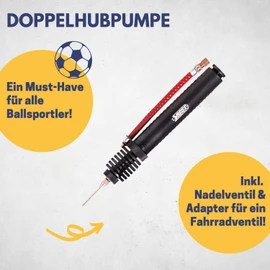 Best Sporting Ballpumpe Soccer Doppelhubpumpe I Fußball Luftpumpe inkl. Nadelventil und Adapter für Fahrradventil I Fußballpumpe aus schlagfestem Kunststoff I Handluftpumpe in schwarz - rot