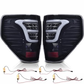 PIT66 LED Tail Lights Pair w/white light bar&wiring harness Compatible with Ford F150 2009-2014 Rear Brake Lamps Smoky Lens Black Housing White Light Bar Rear Tail Lamp Lights Assembly