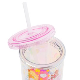 Silver Buffalo Care Bears Rainbow Stars - Taza alta de plástico iridiscente con tapa y pajita, con oso Funshine, oso gruñón, oso animador, oso tierno, 20 onzas