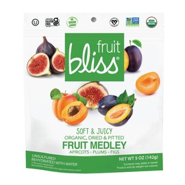 Fruit Bliss Dried Fruit Mix – Fruit Medley of Organic, Dried & Pitted Apricots, Plums & Figs - Organic Fruit Snacks, Dried Fruit Snacks, Resealable Pouches, Gluten-Free Vegan Snacks (6 Pack, 5 oz)