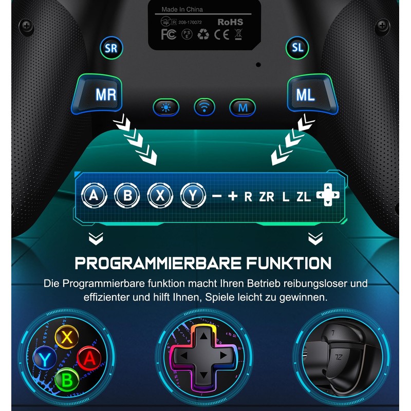 ALEEMTRY Switch Controller, Wireless Controller Switch with RGB Joystick, Programmable