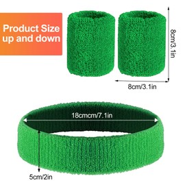 3 Pieces Sweatband Sets, Polyester Sports Headband Wristbands Set, Sweatbands Set, Men Women Sweat Bands for Gym Sports Running Exercise Tennis Basketball Working Yoga (Green)