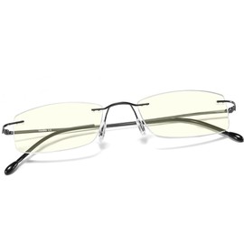 TOVEEN Titanium Rimless Reading Glasses Blue Light UV Blocking, Ultralight Frameless Spring Hinge Readers with Case for Men Wowen 1 Pair Gunmetal +3.0