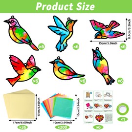 Qyeahkj Qyeahkj 36 Set Bird Suncatchers Crafts for Kids DIY Bird Window Tissue Paper Craft Kit Animal Hanging Decor for Summer School Home Activity Art Project Birthday Party Favor Gift